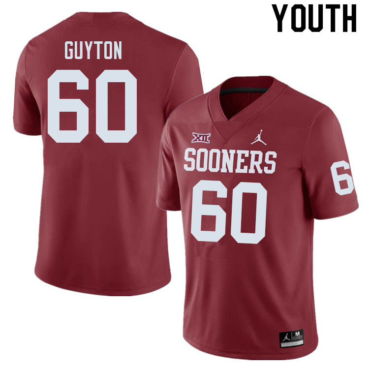 Youth #60 Tyler Guyton Oklahoma Sooners College Football Jerseys Sale-Crimson